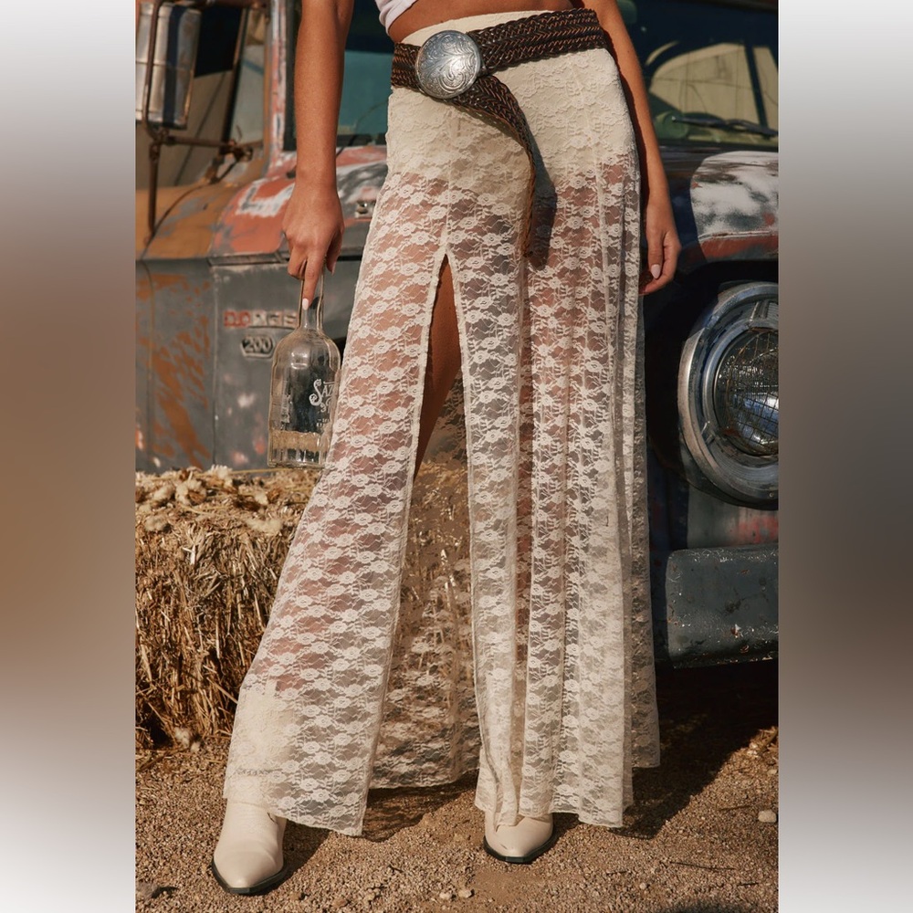 12th Tribe Odessa White Lace Maxi Skirt